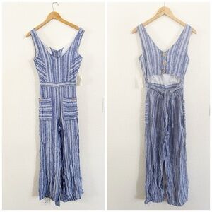 Indigo Rein Blue Jumpsuit with Wide Legs and Tie Belt